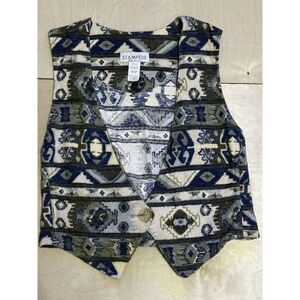 Vintage Aztec Vest Blue Woven Western Gothic Coastal Cowboy Waistcoat‎ Top M